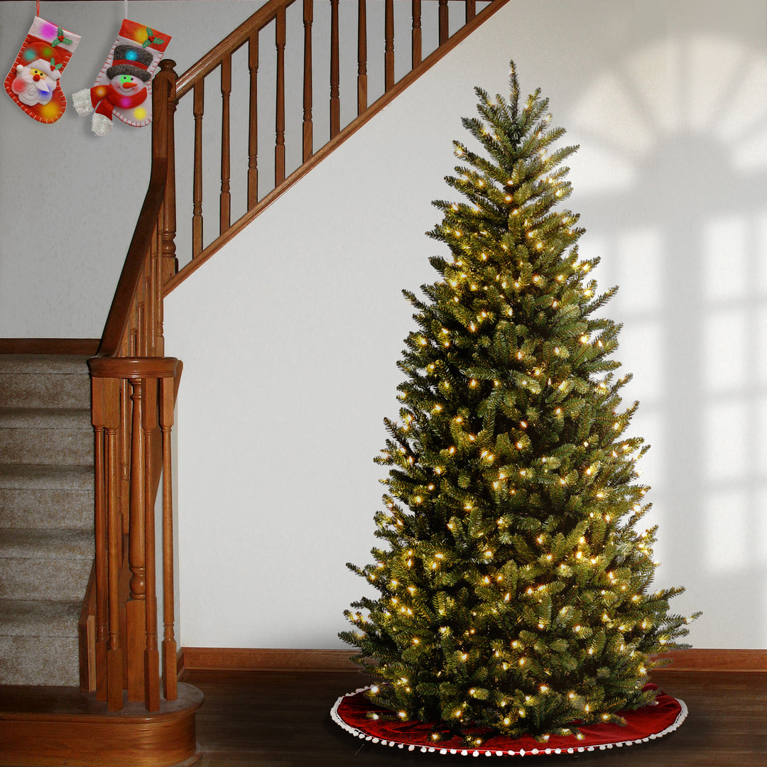 Pre-Lit 'Feel Real' Artificial Slim Christmas Tree, Green, Natural Fraser Fir, White Lights, Includes Stand, 6.5 Feet