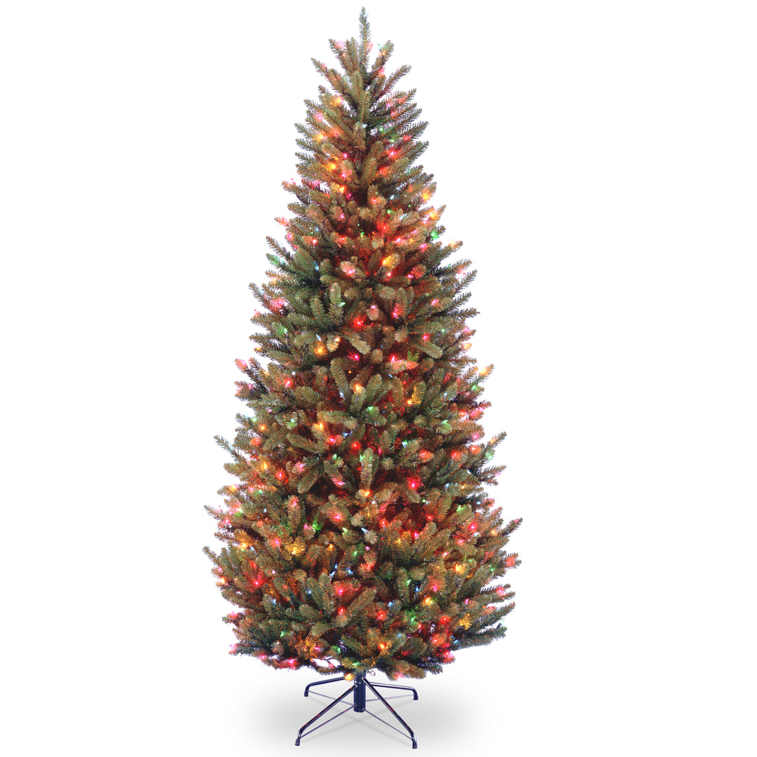 Pre-Lit Artificial Slim Christmas Tree, Green, Natural Fraser Fir, Multicolor Lights, Includes Stand, 6.5 Feet