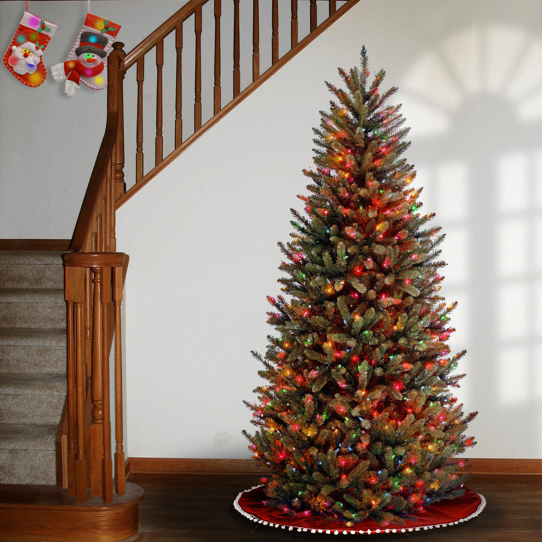 Pre-Lit Artificial Slim Christmas Tree, Green, Natural Fraser Fir, Multicolor Lights, Includes Stand, 7.5 Feet