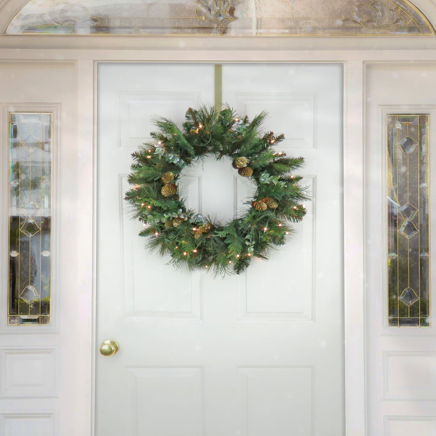 24 in. Pre-Lit North Conway Wreath with Warm White LED Lights