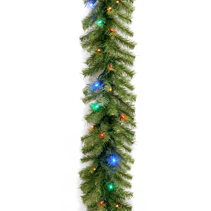 Pre-Lit Artificial Christmas Garland, Green, Norwood Fir, Multicolor Lights, Plug In, Christmas Collection, 9 Feet