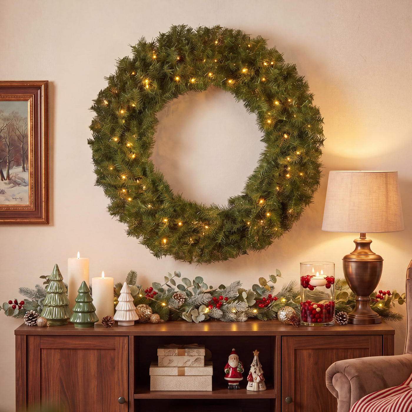 36 in. Pre-Lit Norwood Fir Wreath with Clear Lights, Plug-In - National Tree Company