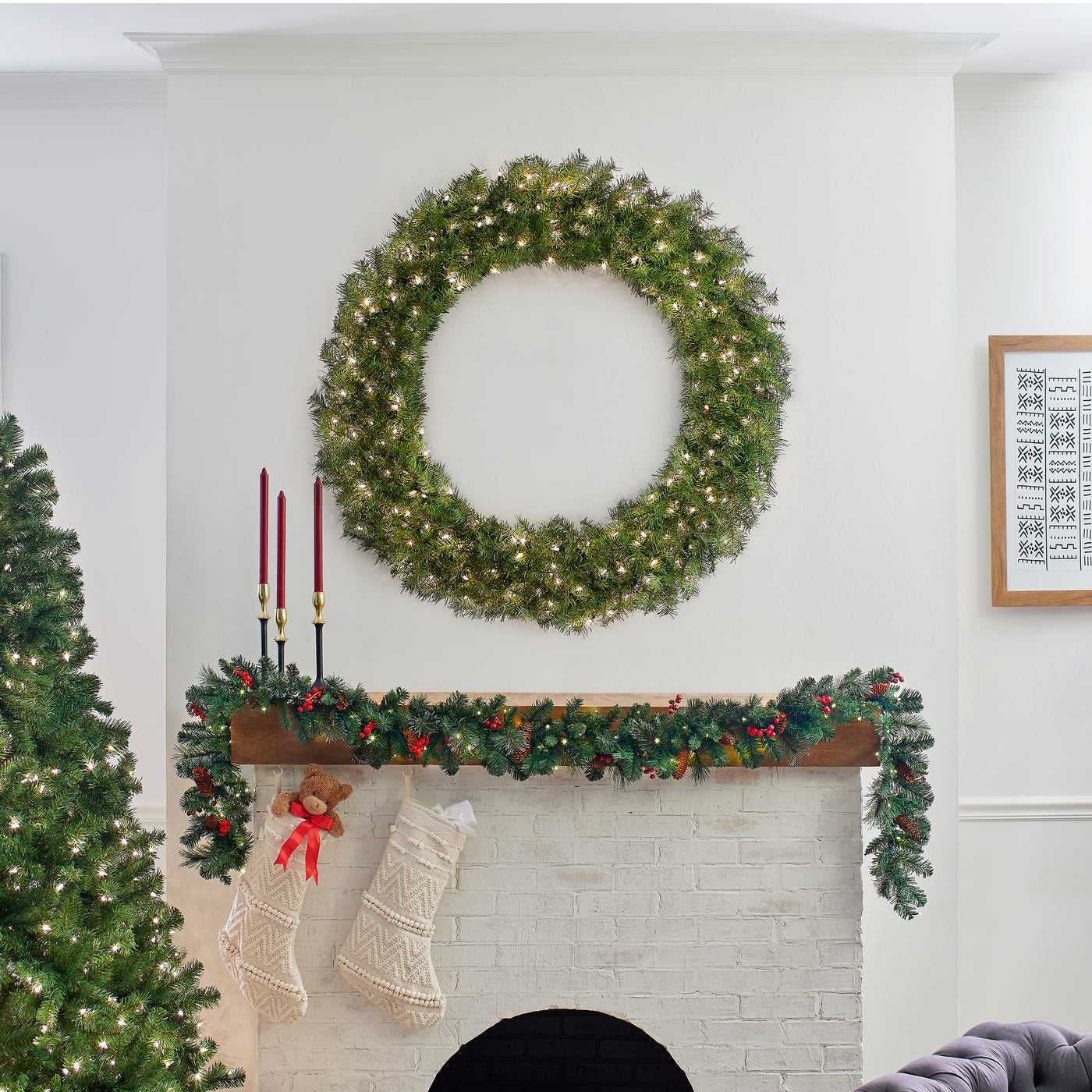 48 in. Pre-Lit Norwood Fir Wreath with Clear Lights - National Tree Company