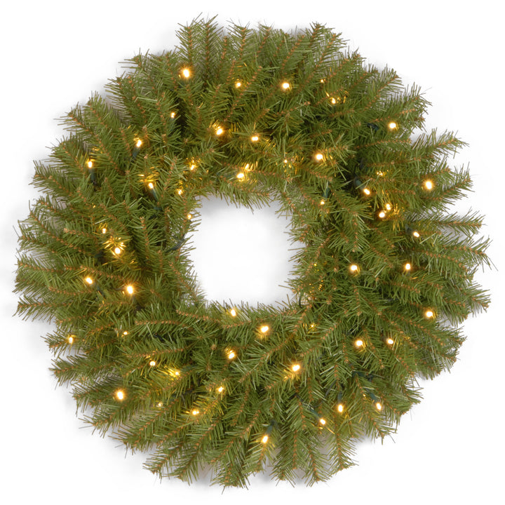 Pre-Lit Artificial Christmas Wreath, Green, Norwood Fir, White Lights, Christmas Collection, 24 Inches