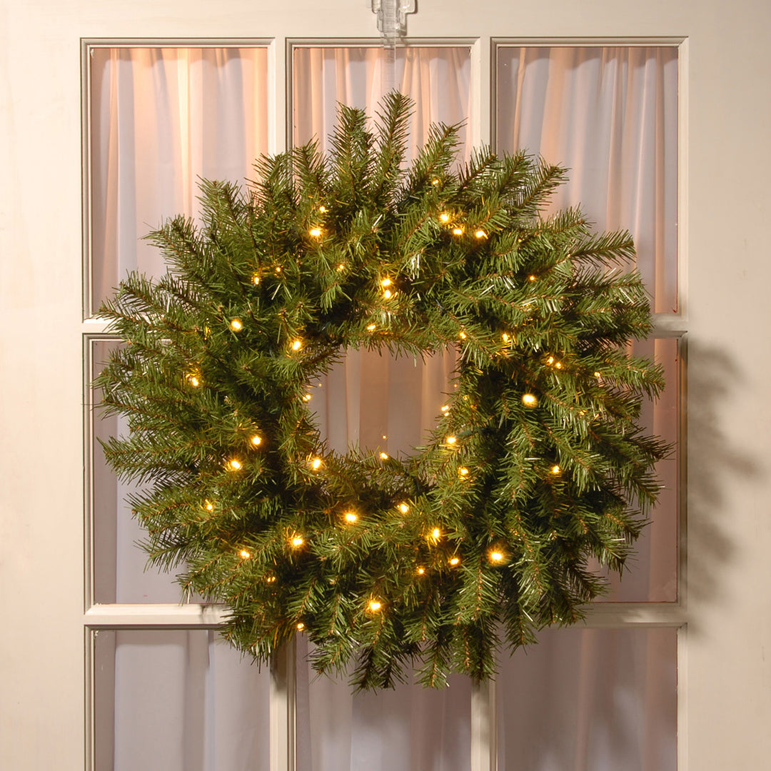 Pre-Lit Artificial Christmas Wreath, Green, Norwood Fir, White Lights, Christmas Collection, 24 Inches