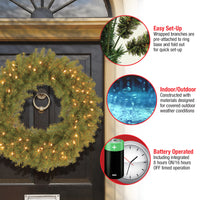 30 in. Pre-Lit Norwood Fir Wreath with LED Lights - National Tree Company
