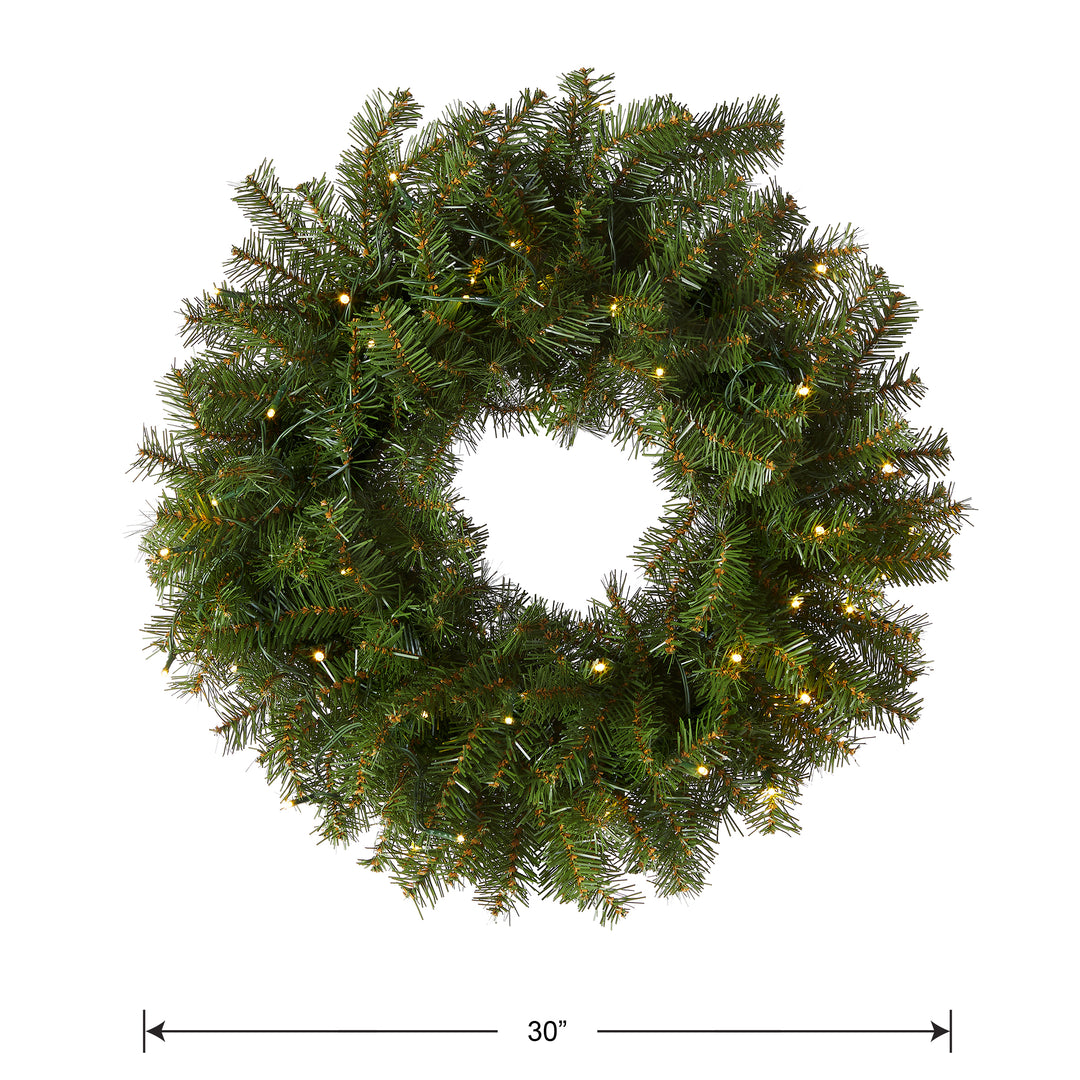Pre-Lit Artificial Christmas Wreath, Green, Norwood Fir, White Lights, Christmas Collection, 30 Inches