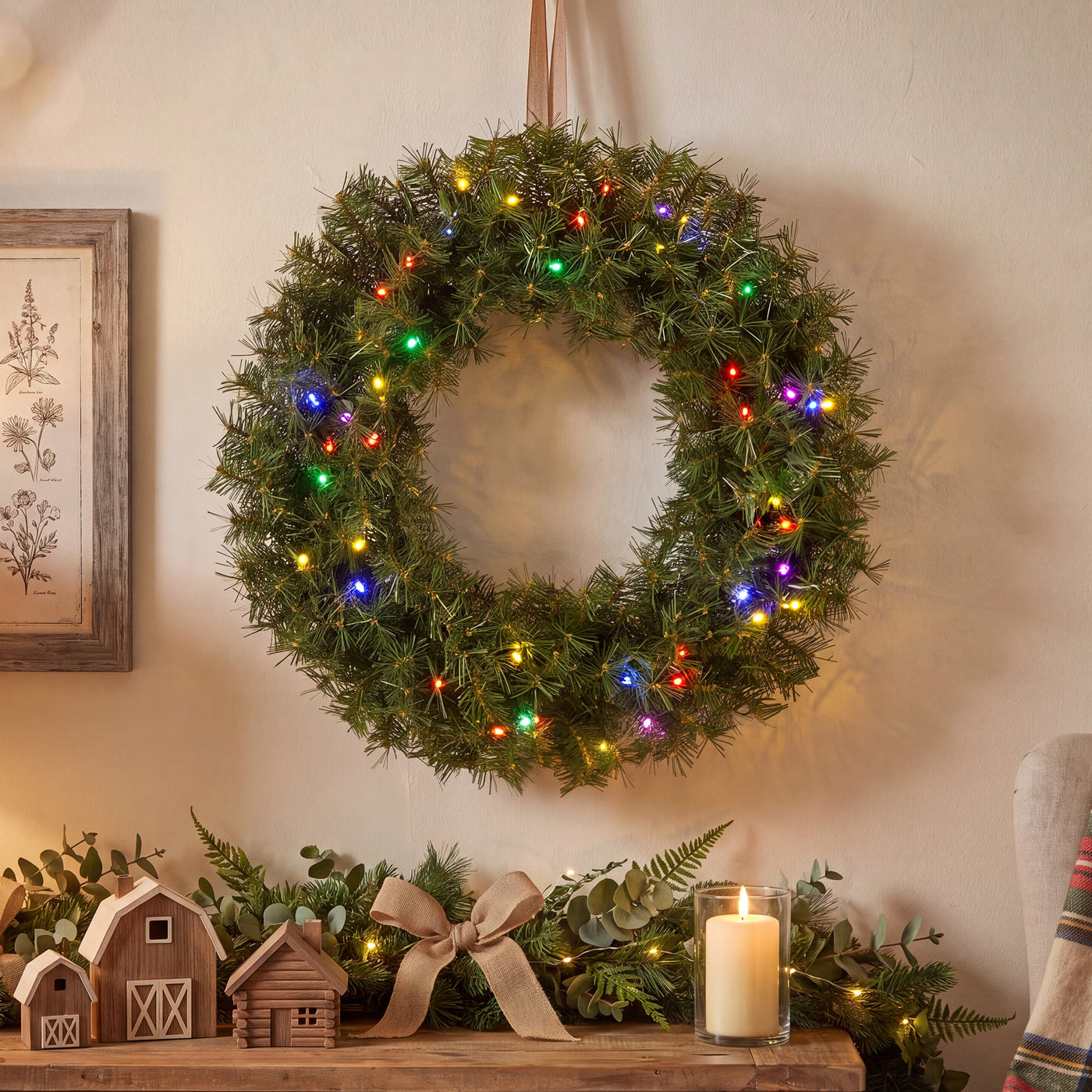 24 in. Pre-Lit Norwood Fir Wreath with Battery Operated Multicolor LED Lights - National Tree Company
