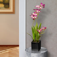 Artificial Potted Flowers, Purple Orchids, Includes Black Base, Spring Collection, 16 Inches - National Tree Company