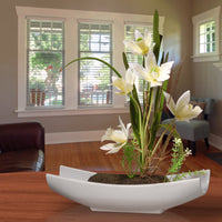 Artificial Potted Flowers, Yellow Orchids, Includes White Base, Spring Collection, 11 Inches - National Tree Company