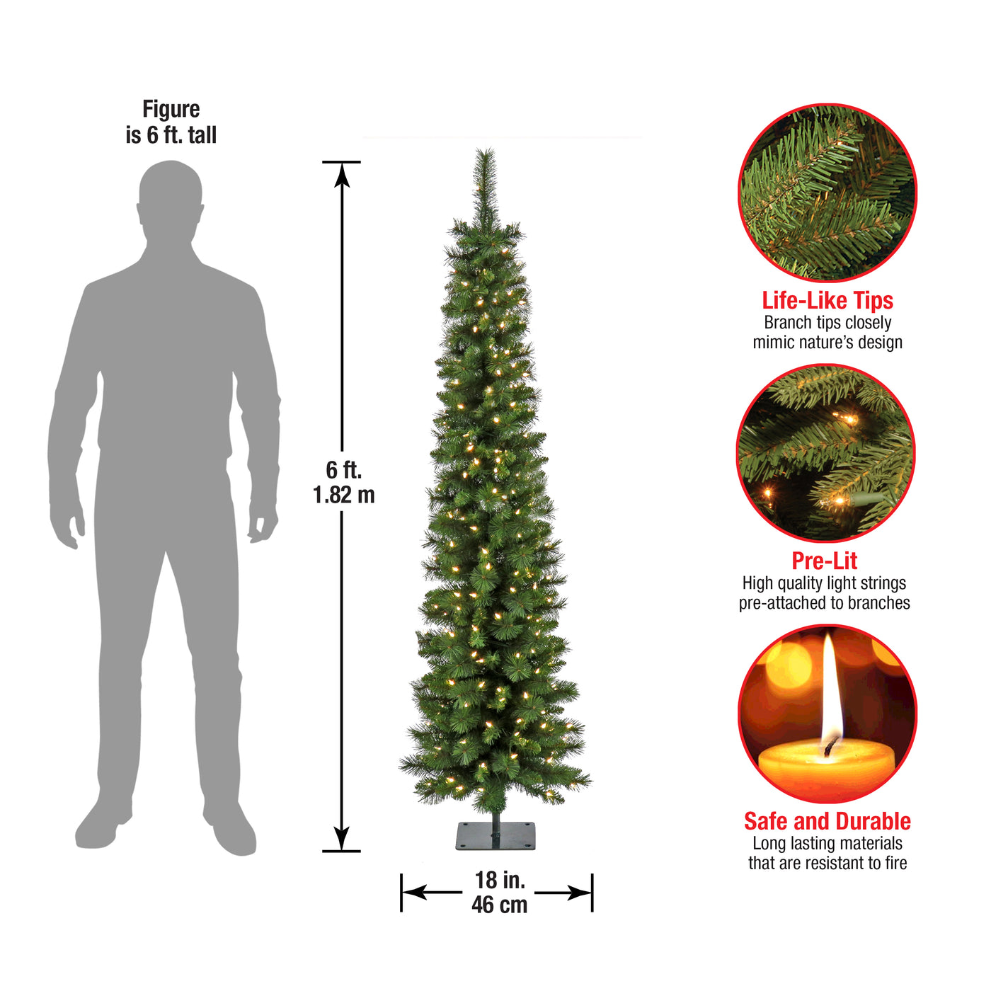 6 ft. Pre-Lit Nooksack Fir Pencil Slim Tree with LED Lights, Plug-In - National Tree Company