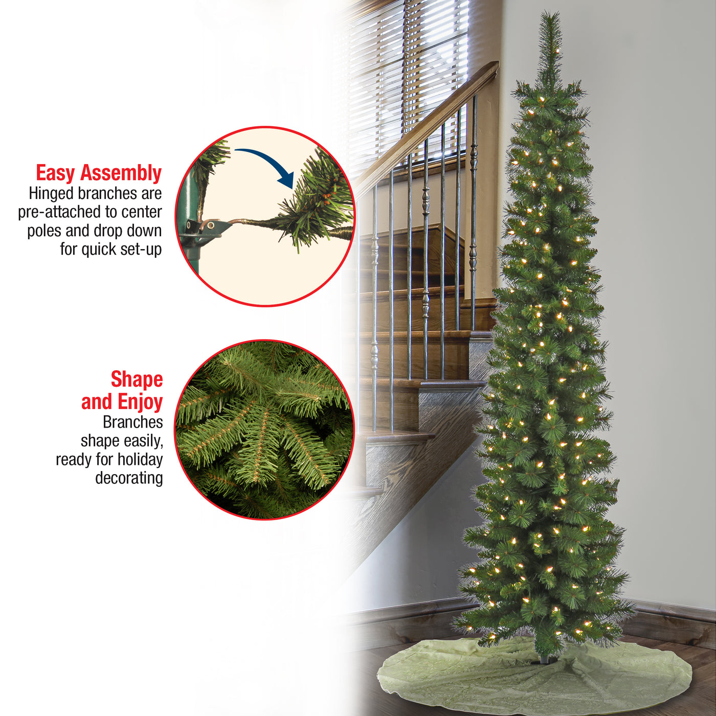 6 ft. Pre-Lit Nooksack Fir Pencil Slim Tree with LED Lights, Plug-In - National Tree Company