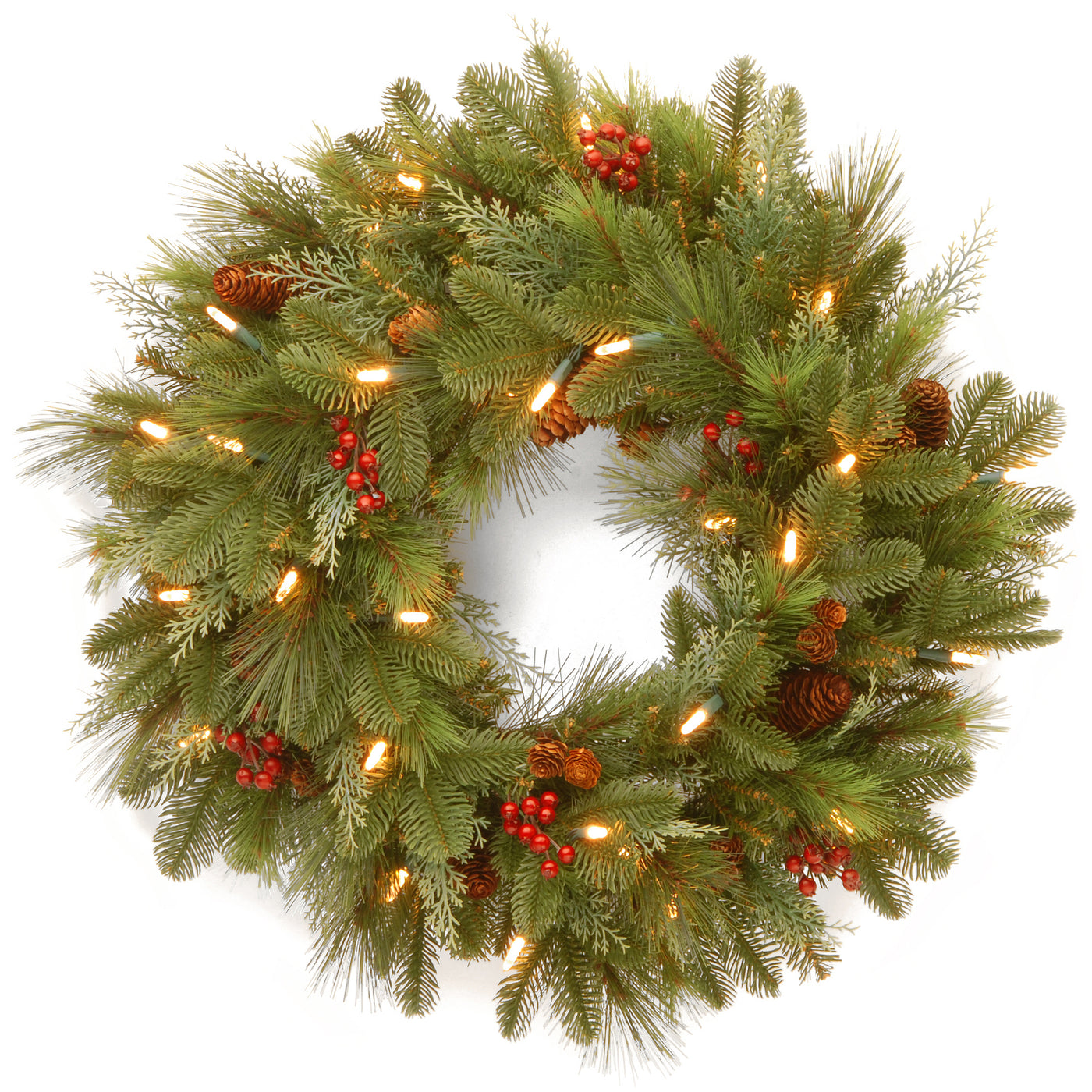 24 in. Pre-Lit Noelle Wreath with Warm White LED Lights - National Tree Company