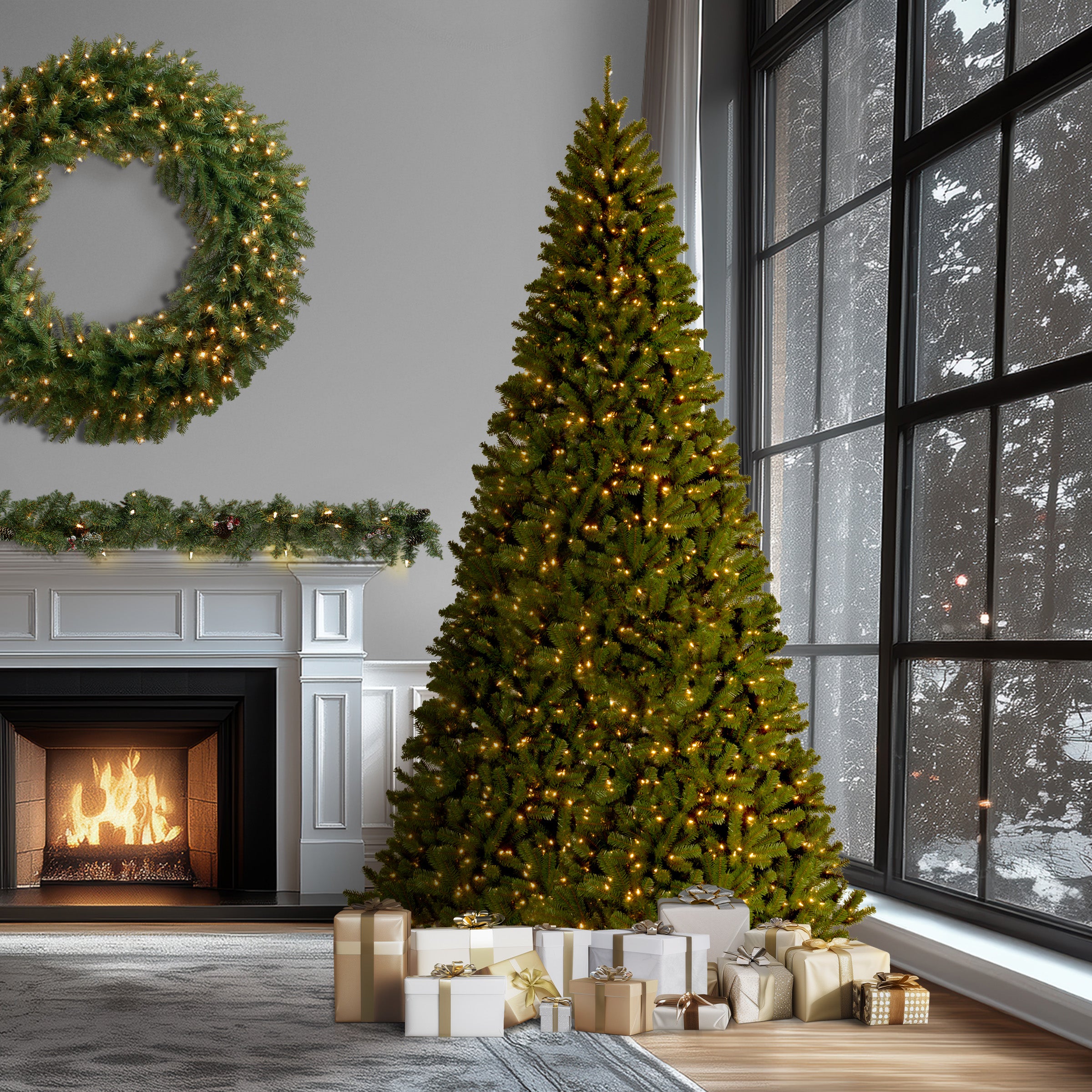 16 ft. Pre-Lit North Valley Spruce Tree with Clear Lights, Plug-In