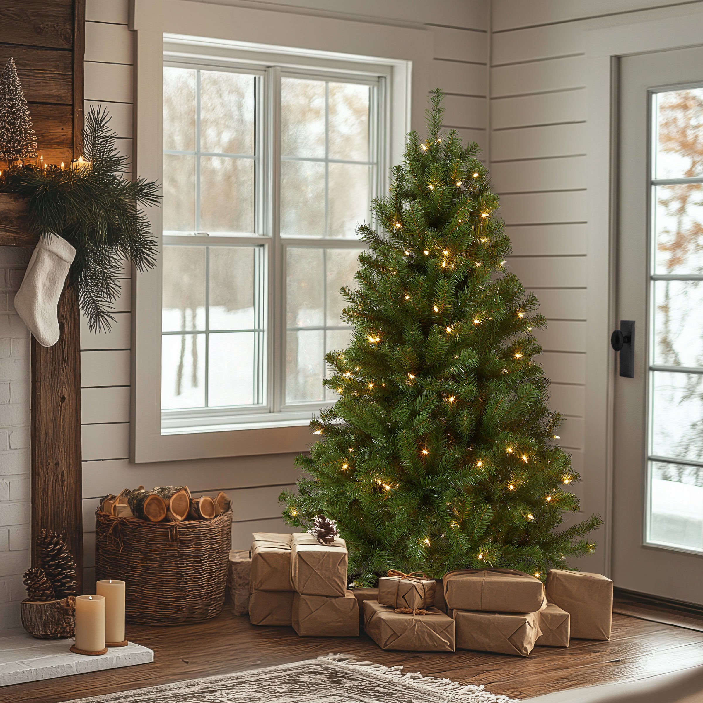 4.5 ft. Pre-Lit North Valley Spruce Tree with Clear Lights, Plug