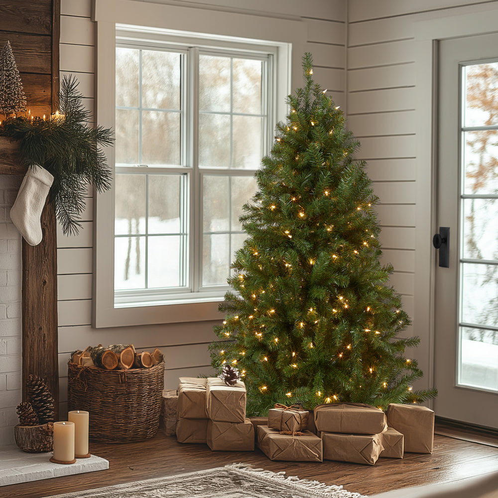 5 ft. Pre-Lit North Valley Spruce Tree with Incandescent Lights, Plug ...