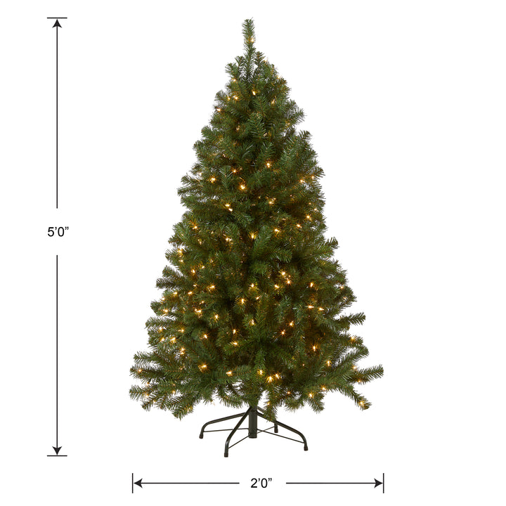 Pre-Lit Artificial Full Christmas Tree, Green, North Valley Spruce, White Lights, Includes Stand, 5 Feet