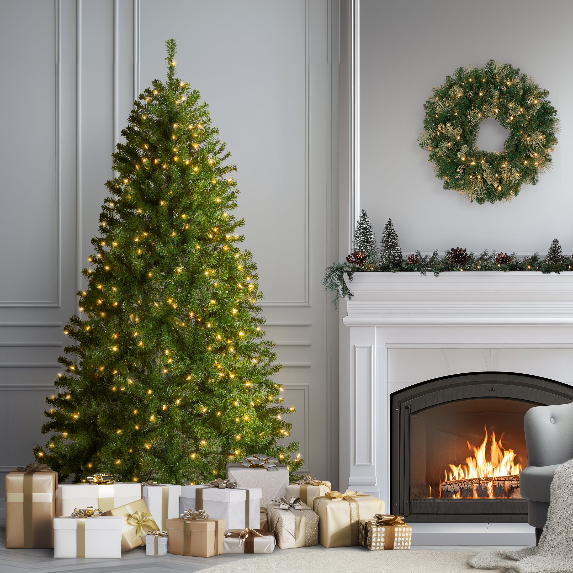 6.5 ft. Pre-Lit North Valley Spruce Tree with Clear Lights, Plug
