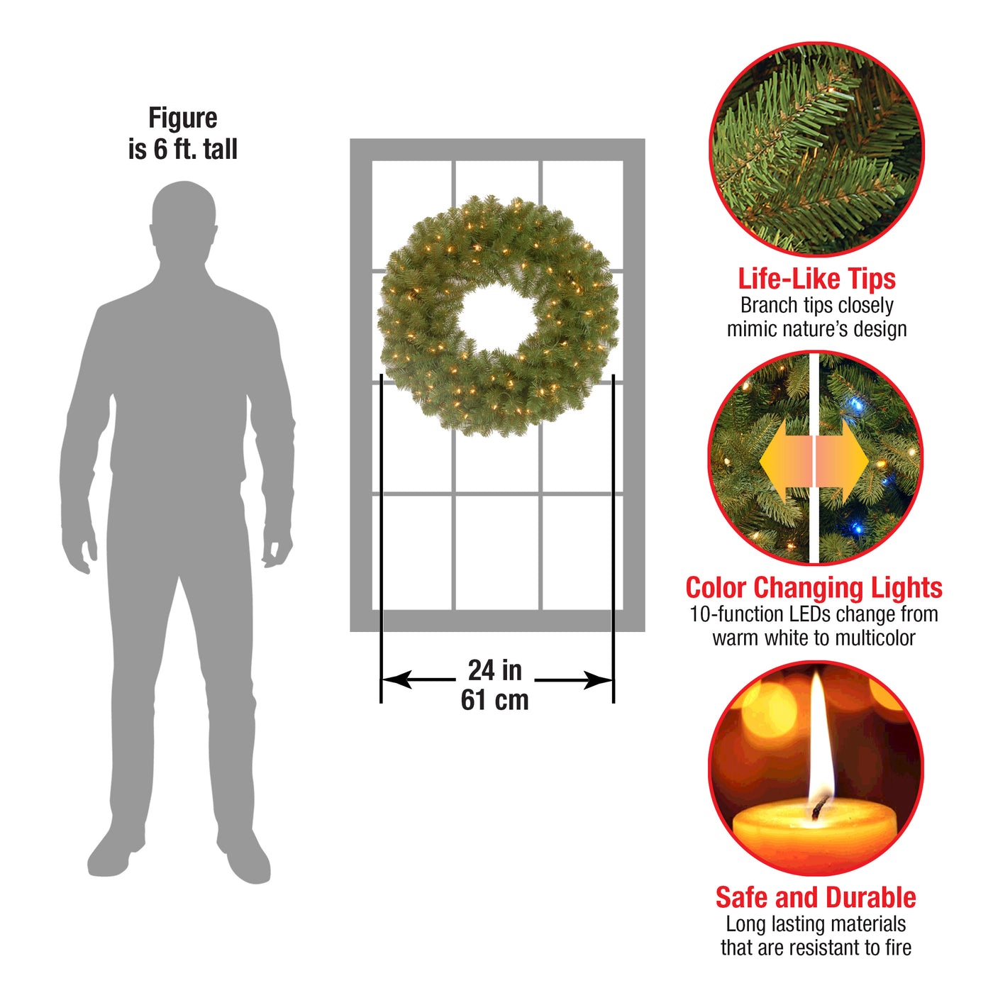 24 in. Pre-Lit North Valley Spruce Wreath with Dual Color LED Lights - National Tree Company