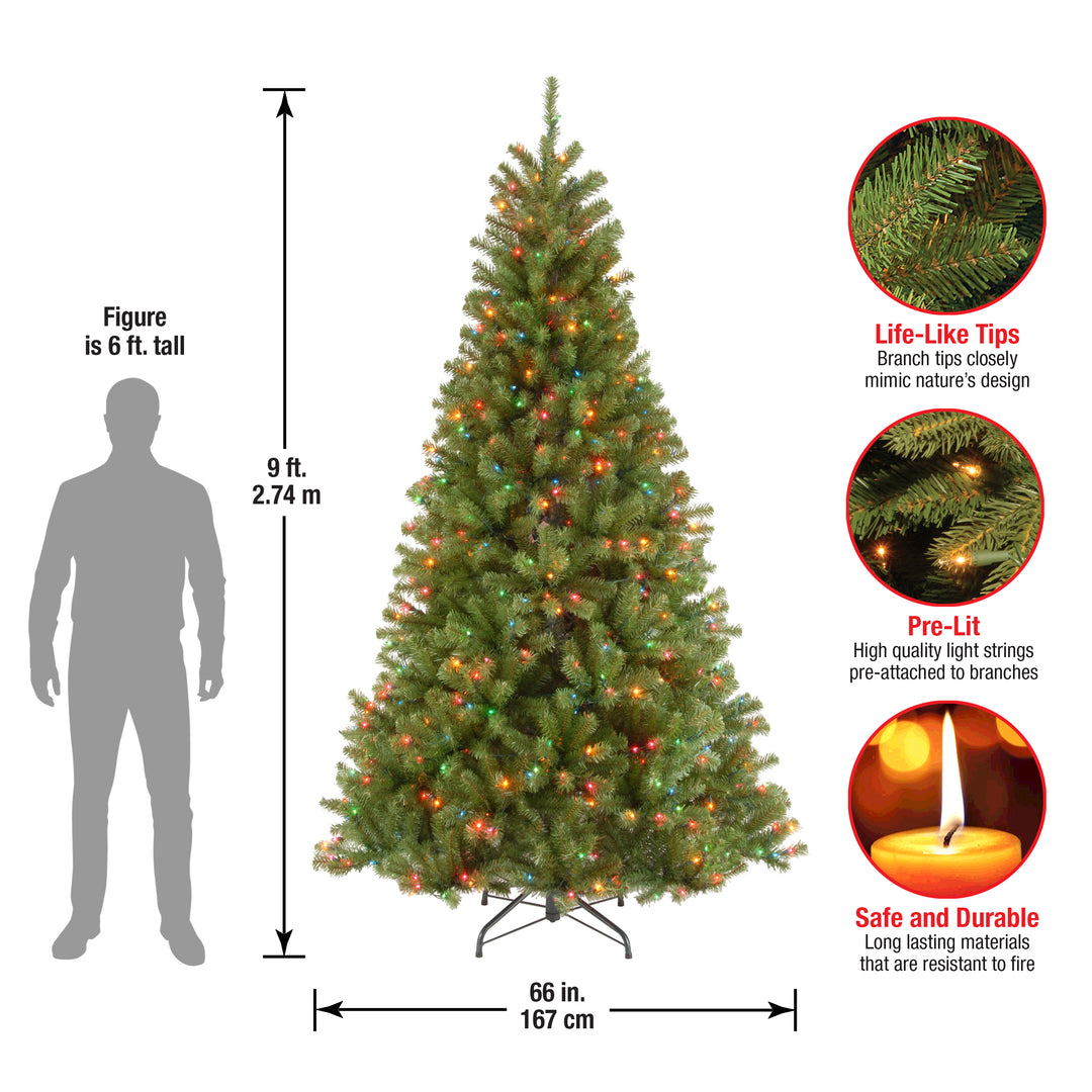 Pre-Lit Artificial Full Christmas Tree, Green, North Valley Spruce, Multicolor Lights, Includes Stand, 9 Feet