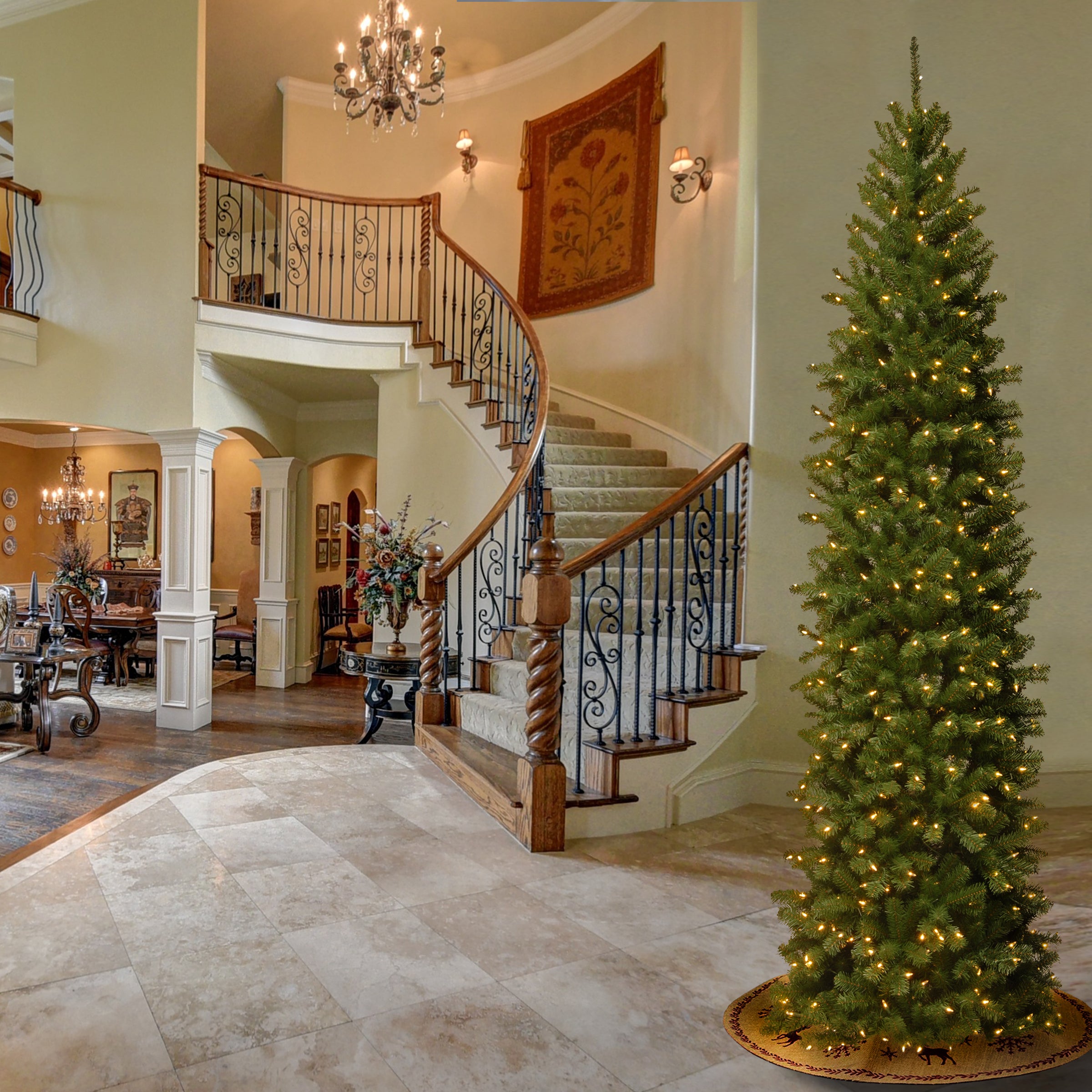 10 ft.Pre Lit North Valley Spruce Pencil Slim Tree with Clear Lights National Tree Company