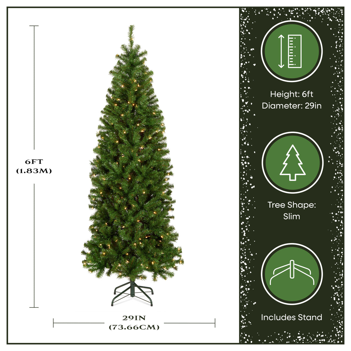 6 ft. Pre-Lit North Valley Spruce Pencil Slim Hinged Tree with Warm White LED Lights - National Tree Company