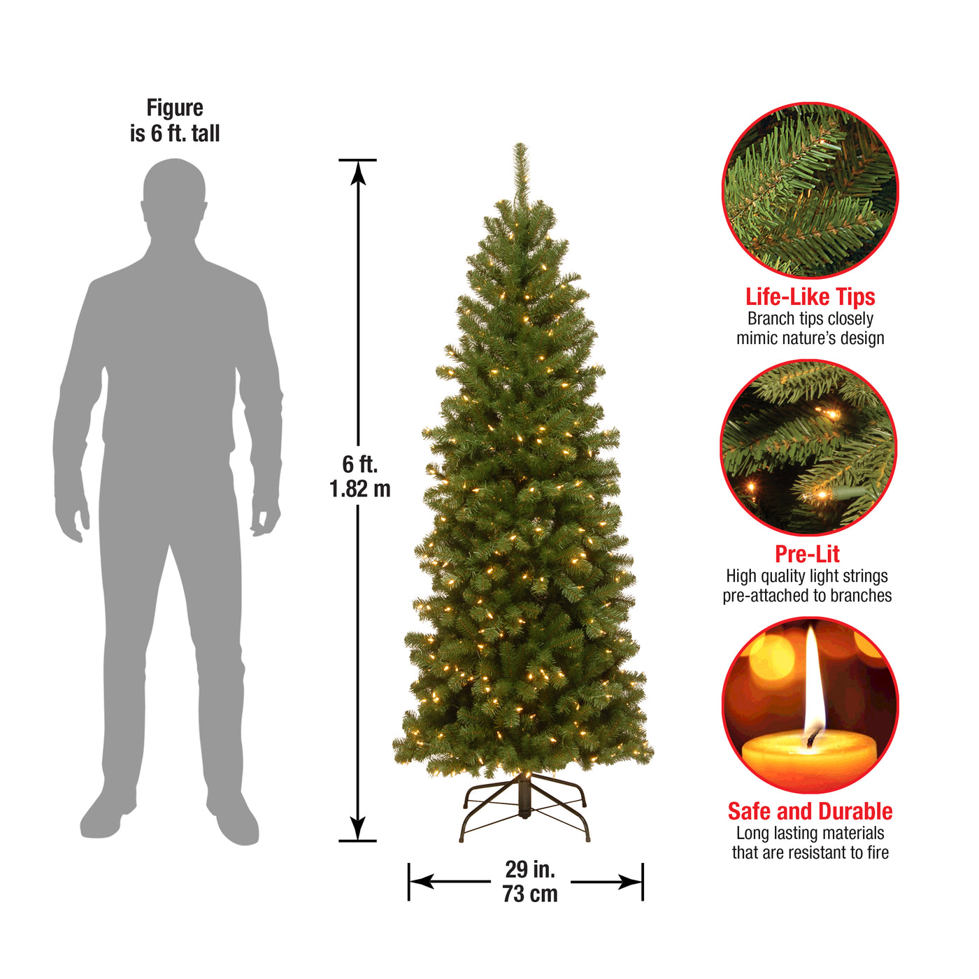 6 ft. Pre-Lit North Valley Spruce Pencil Slim Tree with Clear Lights, Plug-In - National Tree Company