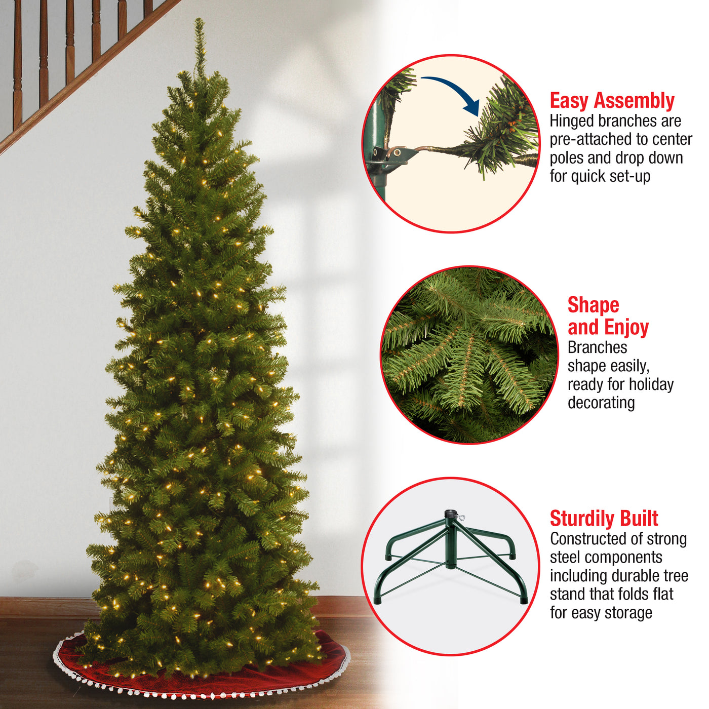 6 ft. Pre-Lit North Valley Spruce Pencil Slim Tree with Clear Lights, Plug-In - National Tree Company