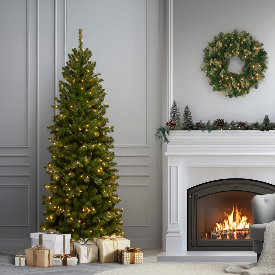 6 ft. Pre-Lit North Valley Spruce Pencil Slim Tree with Clear Lights