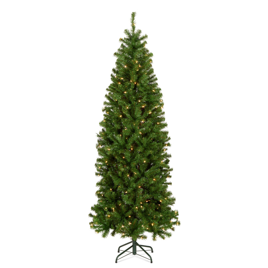 6 ft. Pre-Lit North Valley Spruce Pencil Slim Hinged Tree with Warm White LED Lights - National Tree Company