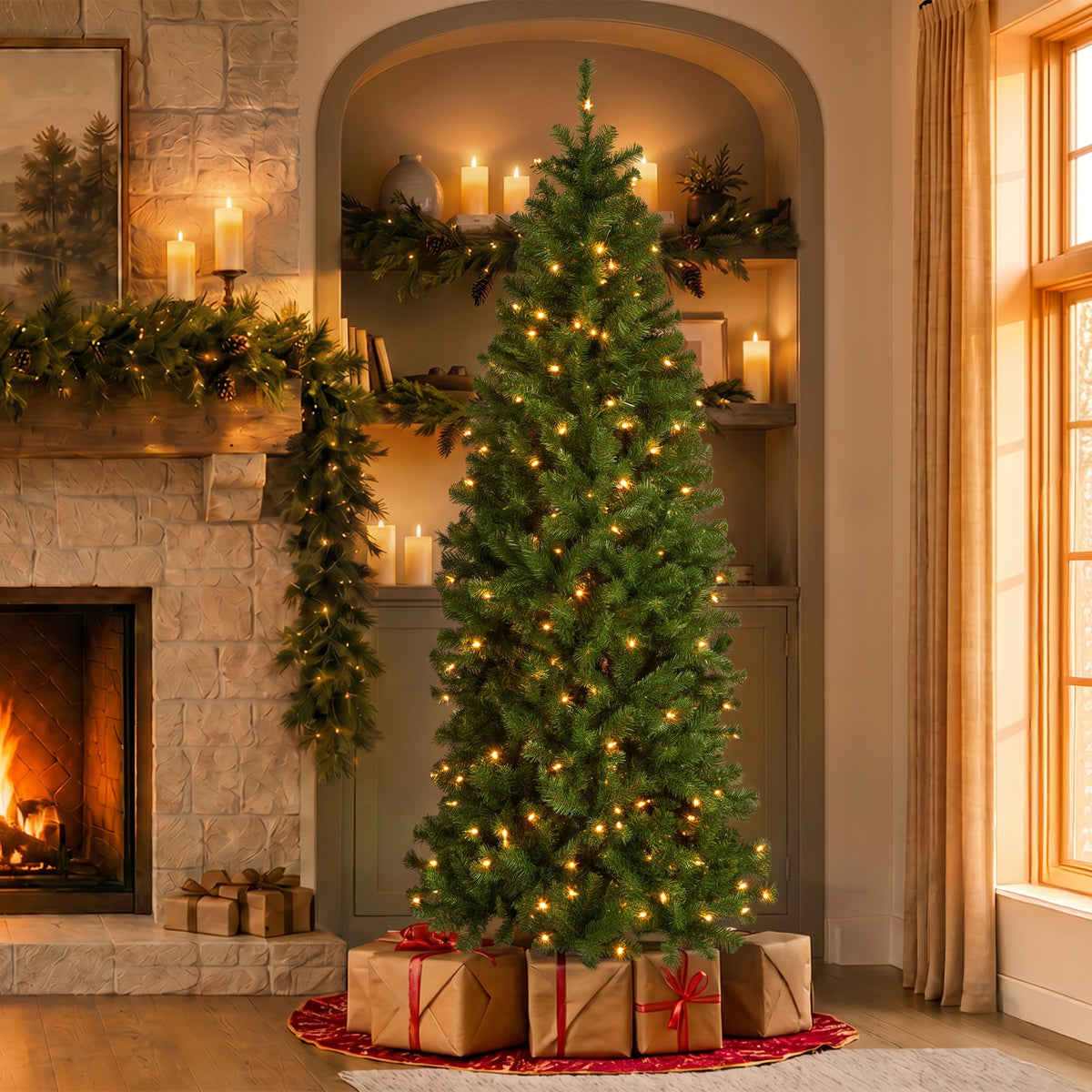 6.5 ft. Pre-Lit North Valley Spruce Pencil Slim Tree with Clear Lights - National Tree Company