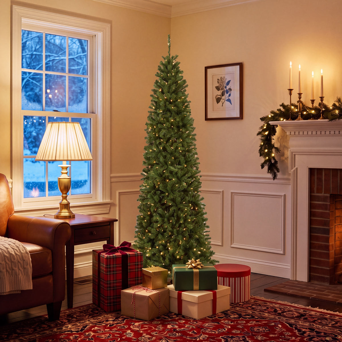 7.5 ft. Pre-Lit North Valley Spruce Pencil Slim Hinged Tree with Clear Lights - National Tree Company