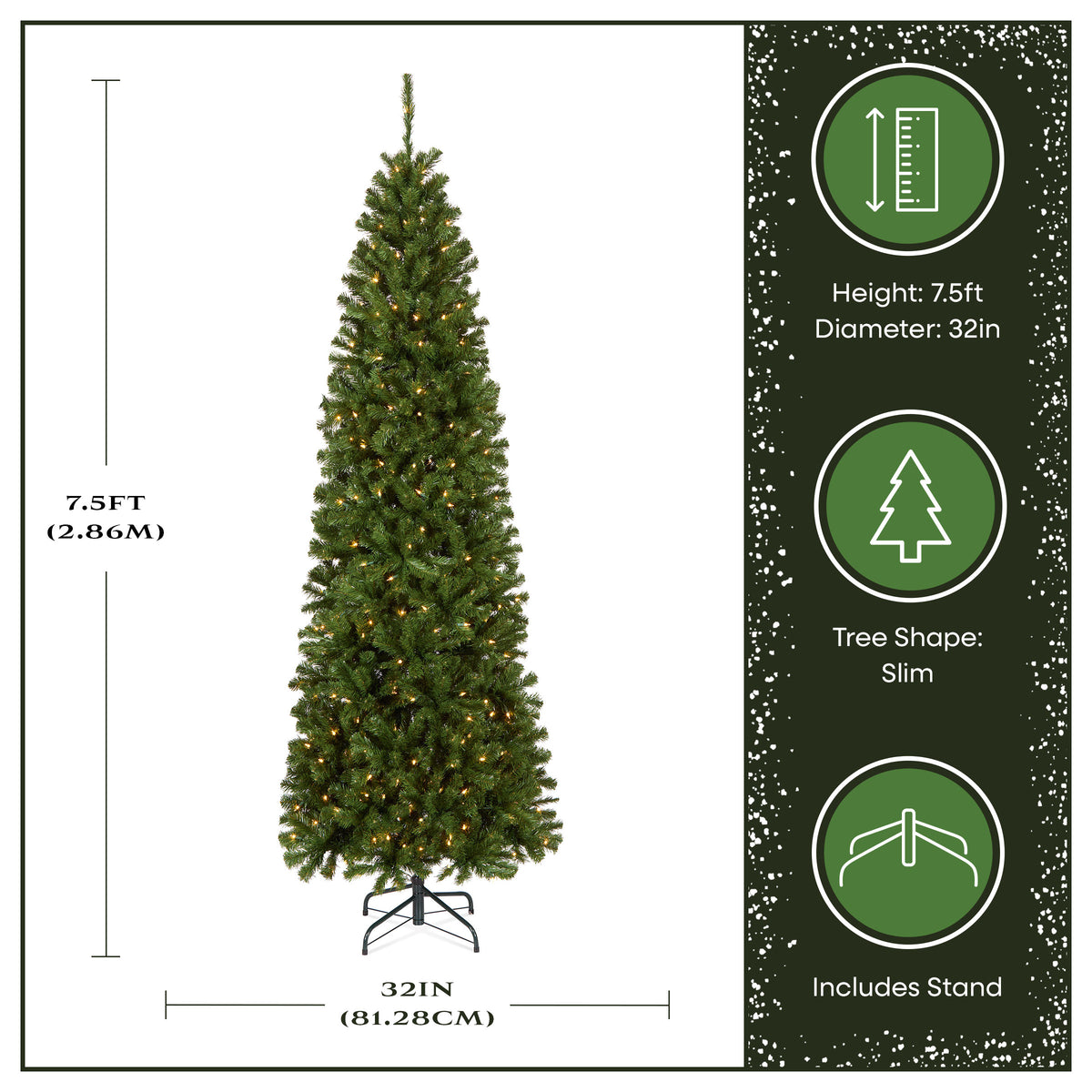 7.5 ft. Pre-Lit North Valley Spruce Pencil Slim Hinged Tree with Clear Lights - National Tree Company