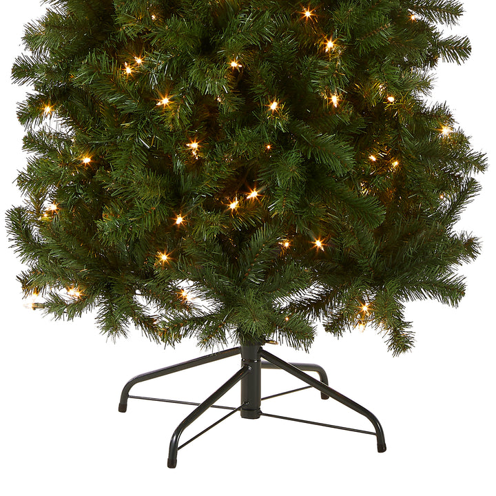 Pre-Lit Artificial Slim Christmas Tree, Green, North Valley Spruce, White Lights, Includes Stand, 7.5 Feet