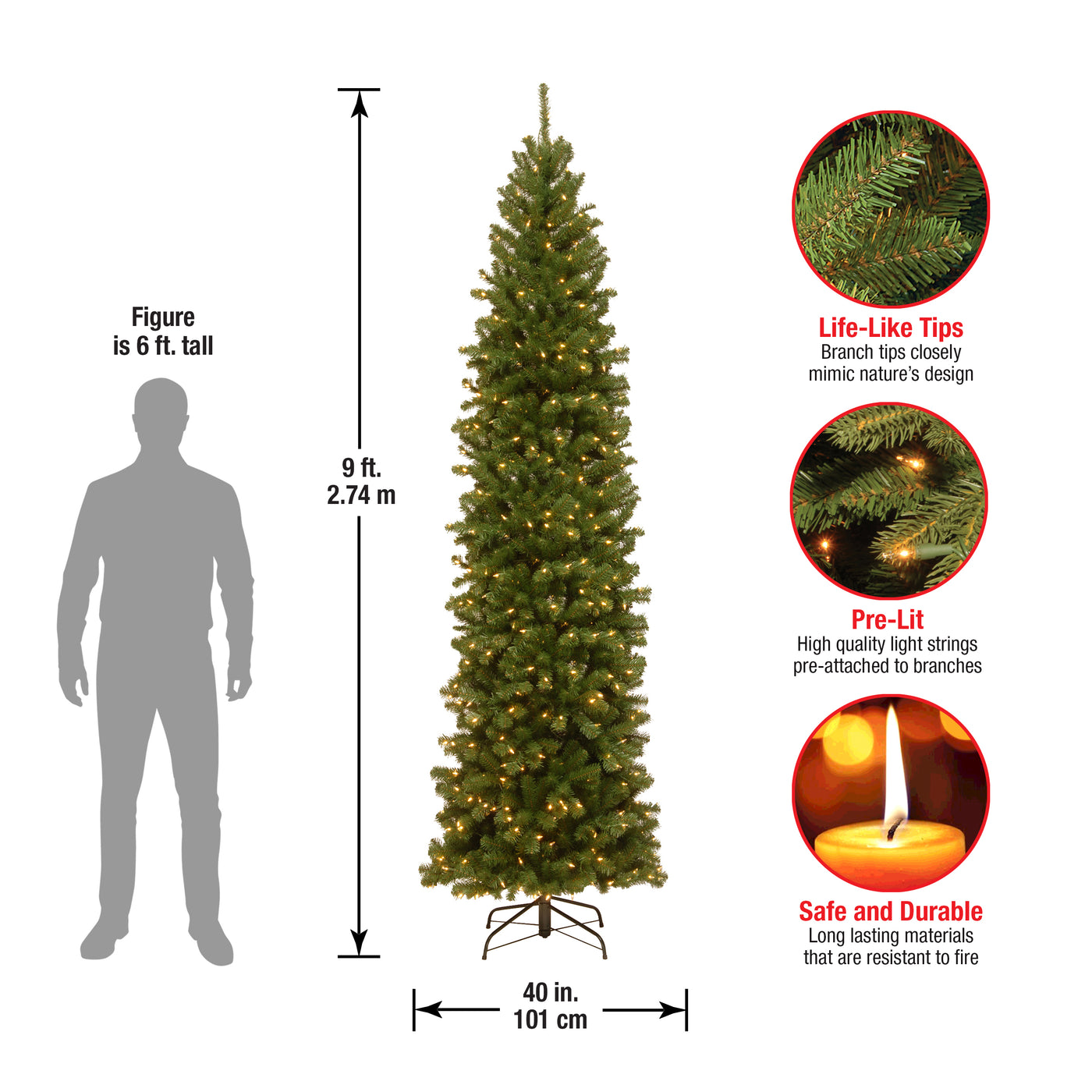 9 ft. Pre-Lit North Valley Spruce Pencil Slim Tree with Clear Lights, Plug-In - National Tree Company