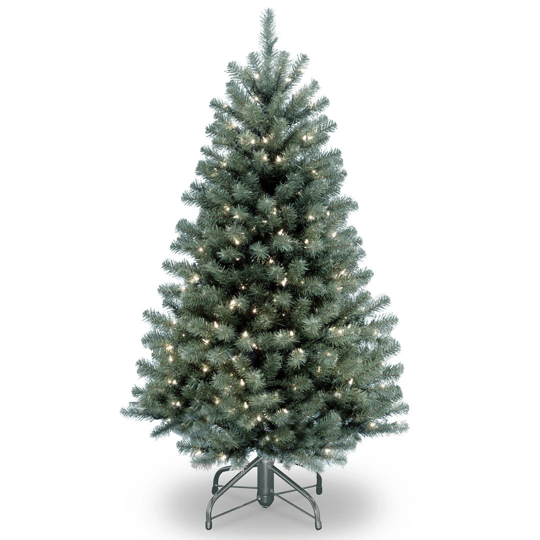 Pre-Lit Artificial Full Christmas Tree, Blue, North Valley Spruce, White Lights, Includes Stand, 4.5 Feet