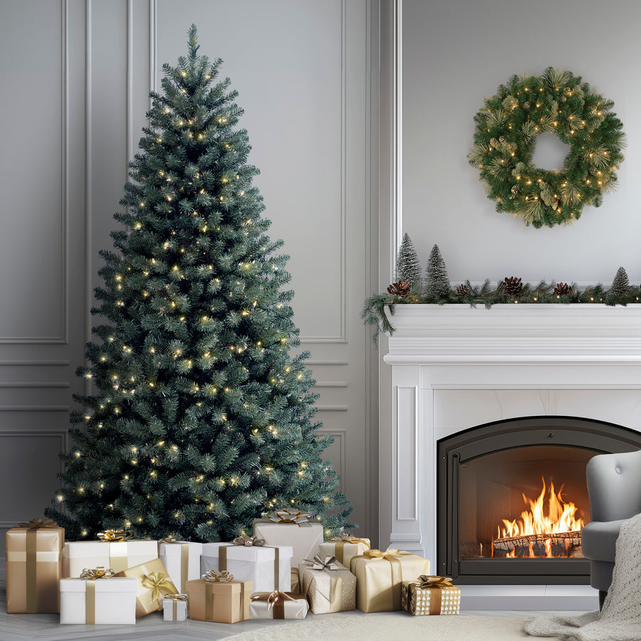 7.5 ft. Pre-Lit North Valley Spruce Blue Tree with Clear Lights