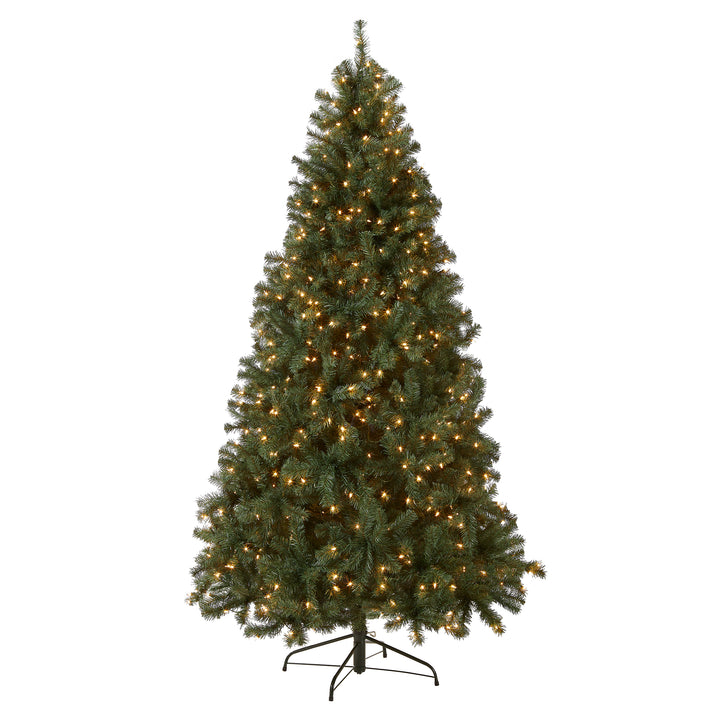 Pre-Lit Artificial Full Christmas Tree, Blue, North Valley Spruce, White Lights, Includes Stand, 7.5 Feet