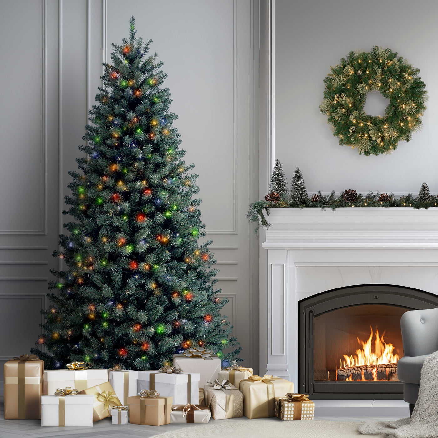 7.5 ft. Pre-Lit North Valley Spruce Blue Tree with Multicolor Lights - National Tree Company