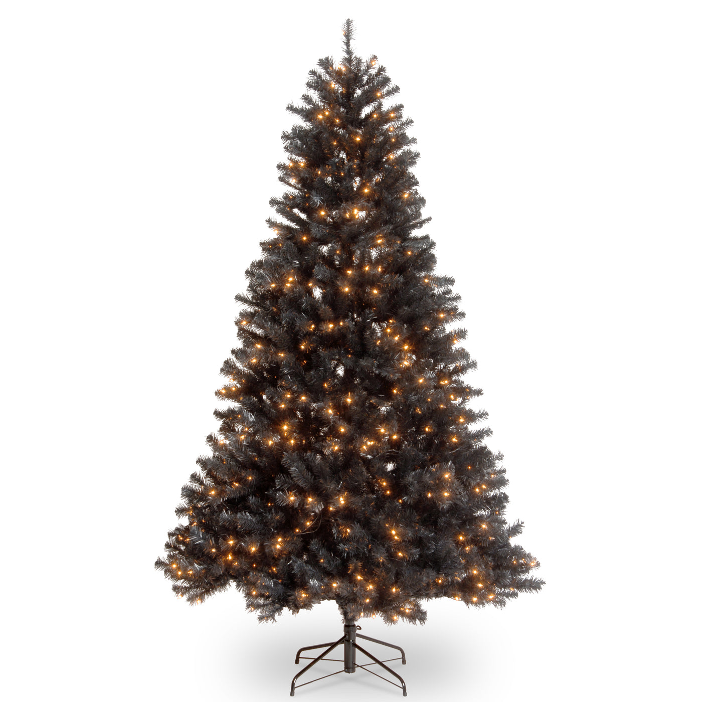 Halloween Pre-Lit Artificial Full Christmas Tree, Black, North Valley Spruce, White Lights, Includes Stand, 6.5 Feet - National Tree Company