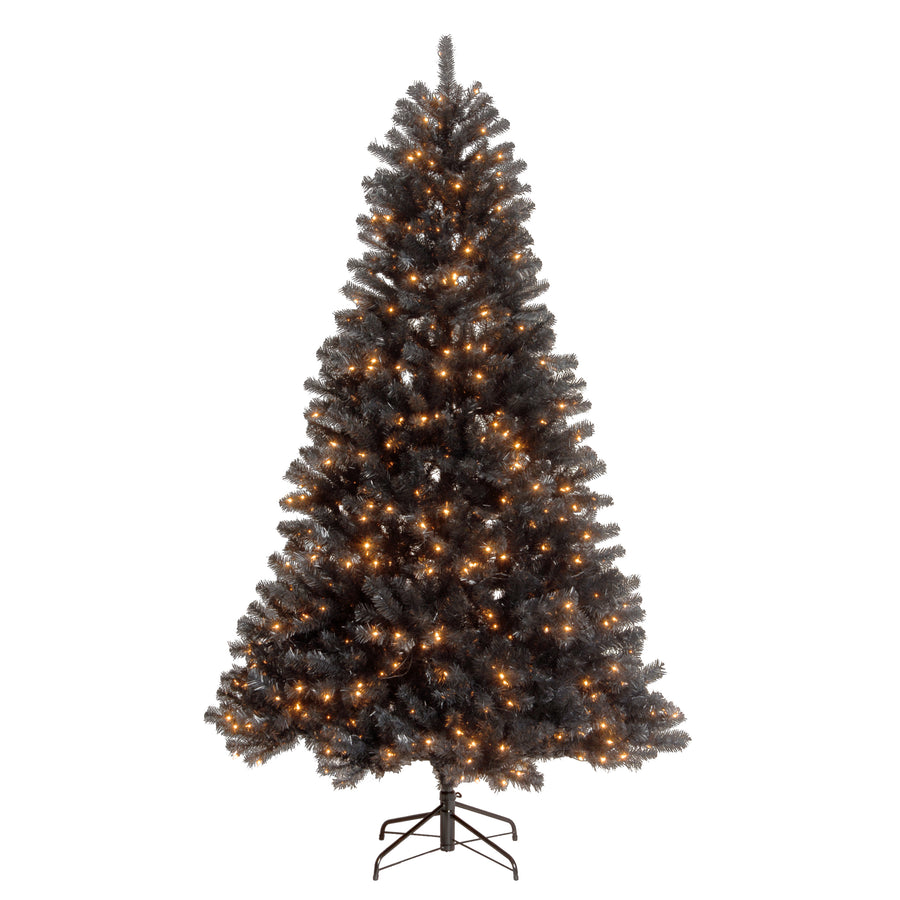 7.5 ft. Halloween Pre-Lit North Valley Spruce Full Black Hinged Tree with White Lights, Plug-In - National Tree Company