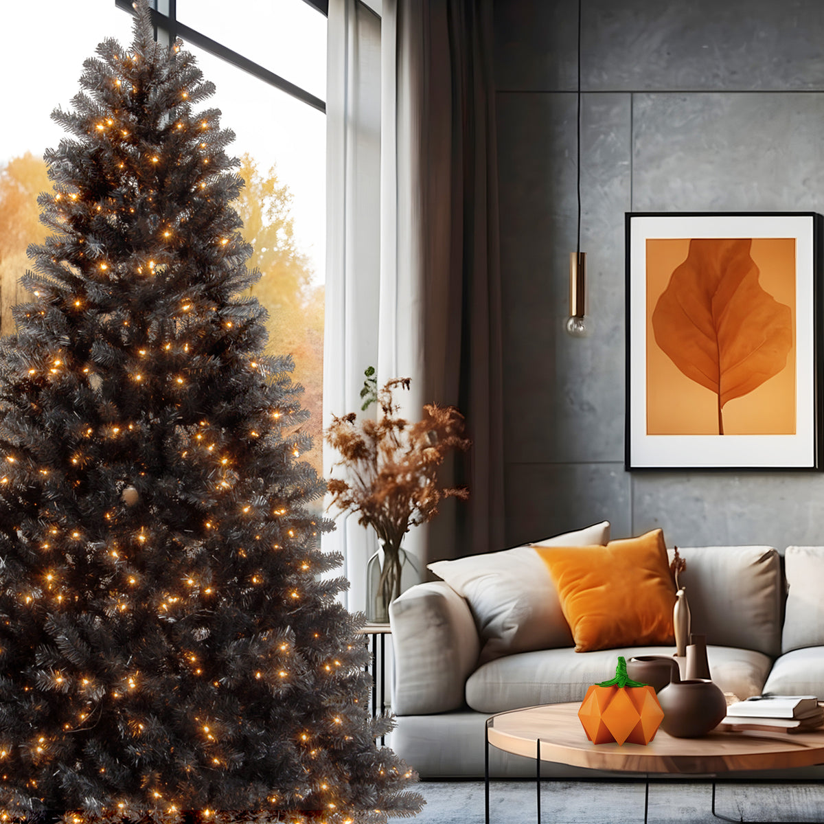 7.5 ft. Halloween Pre-Lit North Valley Spruce Full Black Hinged Tree with White Lights, Plug-In - National Tree Company