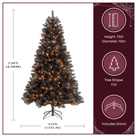 7.5 ft. Halloween Pre-Lit North Valley Spruce Full Black Hinged Tree with White Lights, Plug-In - National Tree Company