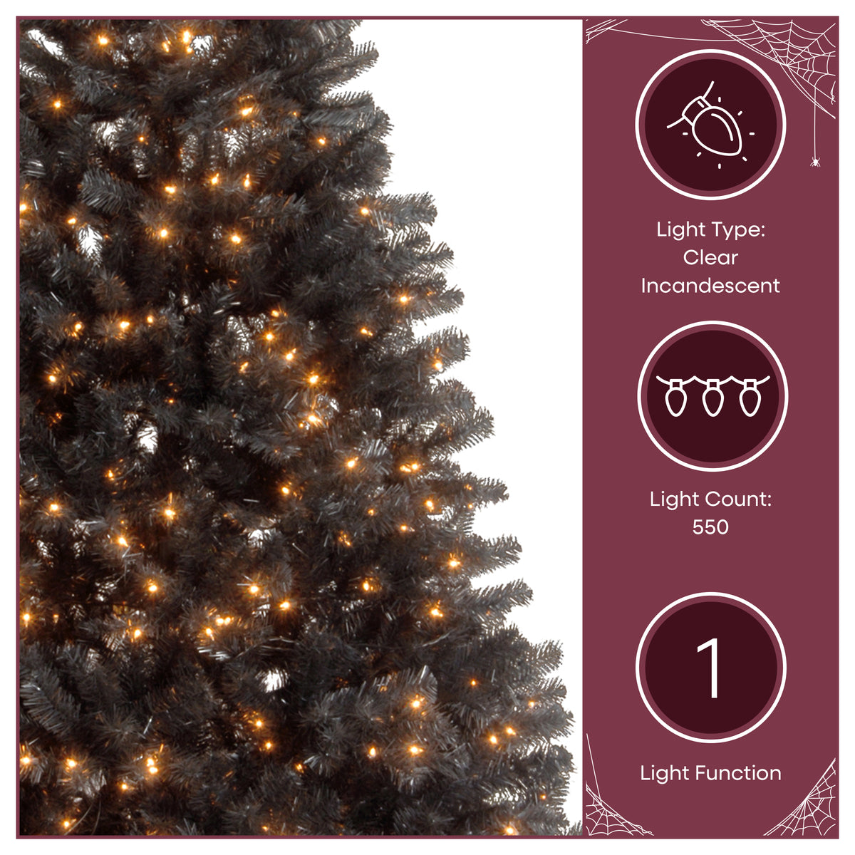 7.5 ft. Halloween Pre-Lit North Valley Spruce Full Black Hinged Tree with White Lights, Plug-In - National Tree Company