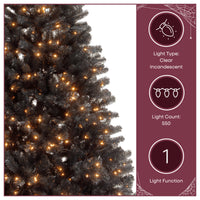 7.5 ft. Halloween Pre-Lit North Valley Spruce Full Black Hinged Tree with White Lights, Plug-In - National Tree Company