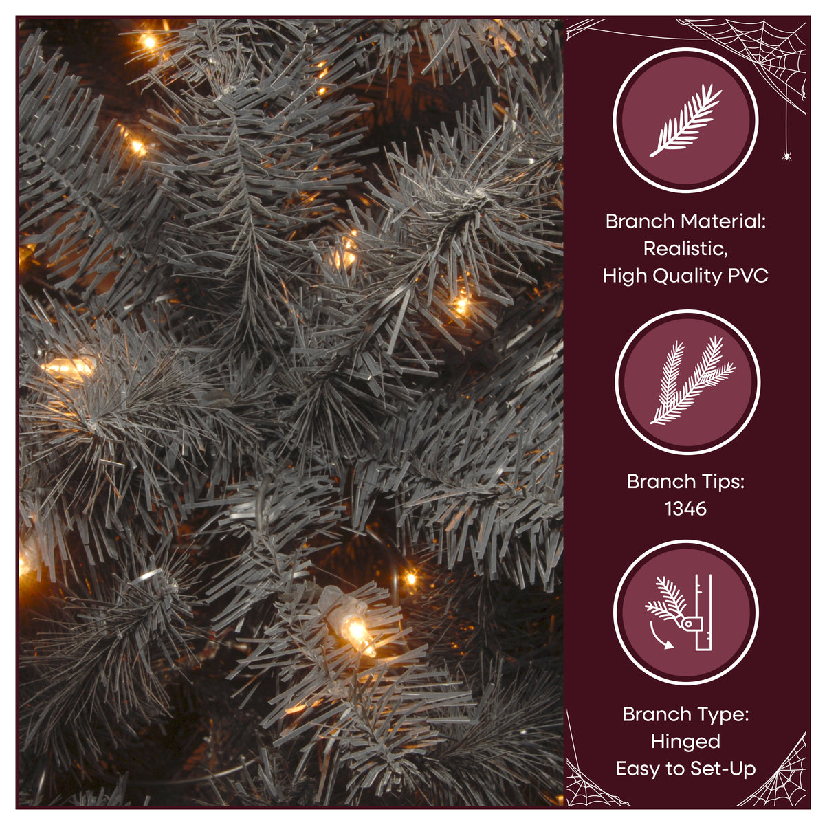 7.5 ft. Halloween Pre-Lit North Valley Spruce Full Black Hinged Tree with White Lights, Plug-In - National Tree Company