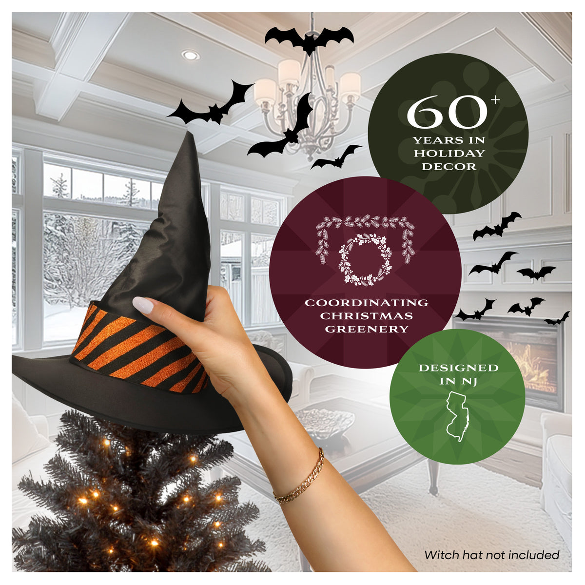 7.5 ft. Halloween Pre-Lit North Valley Spruce Full Black Hinged Tree with White Lights, Plug-In - National Tree Company