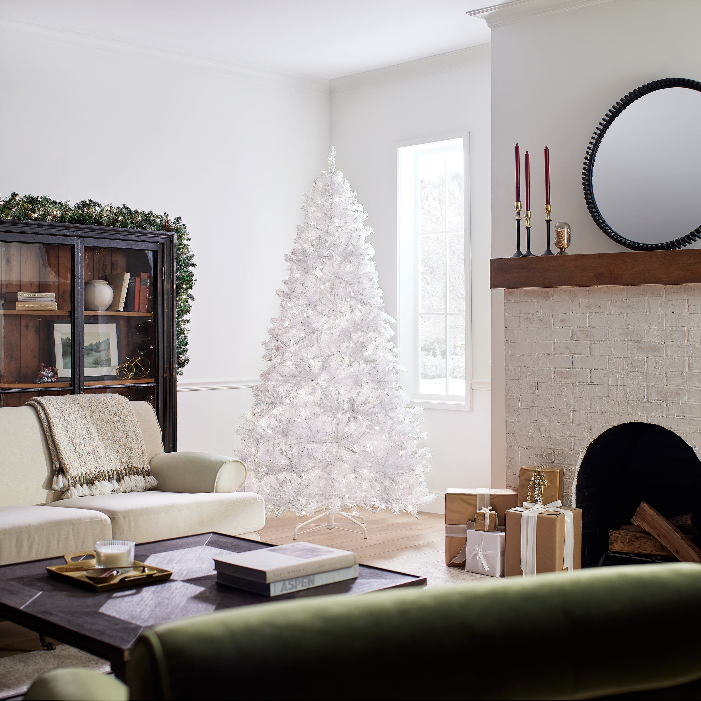 7.5 ft. Pre-Lit North Valley Spruce White Tree with Clear Lights
