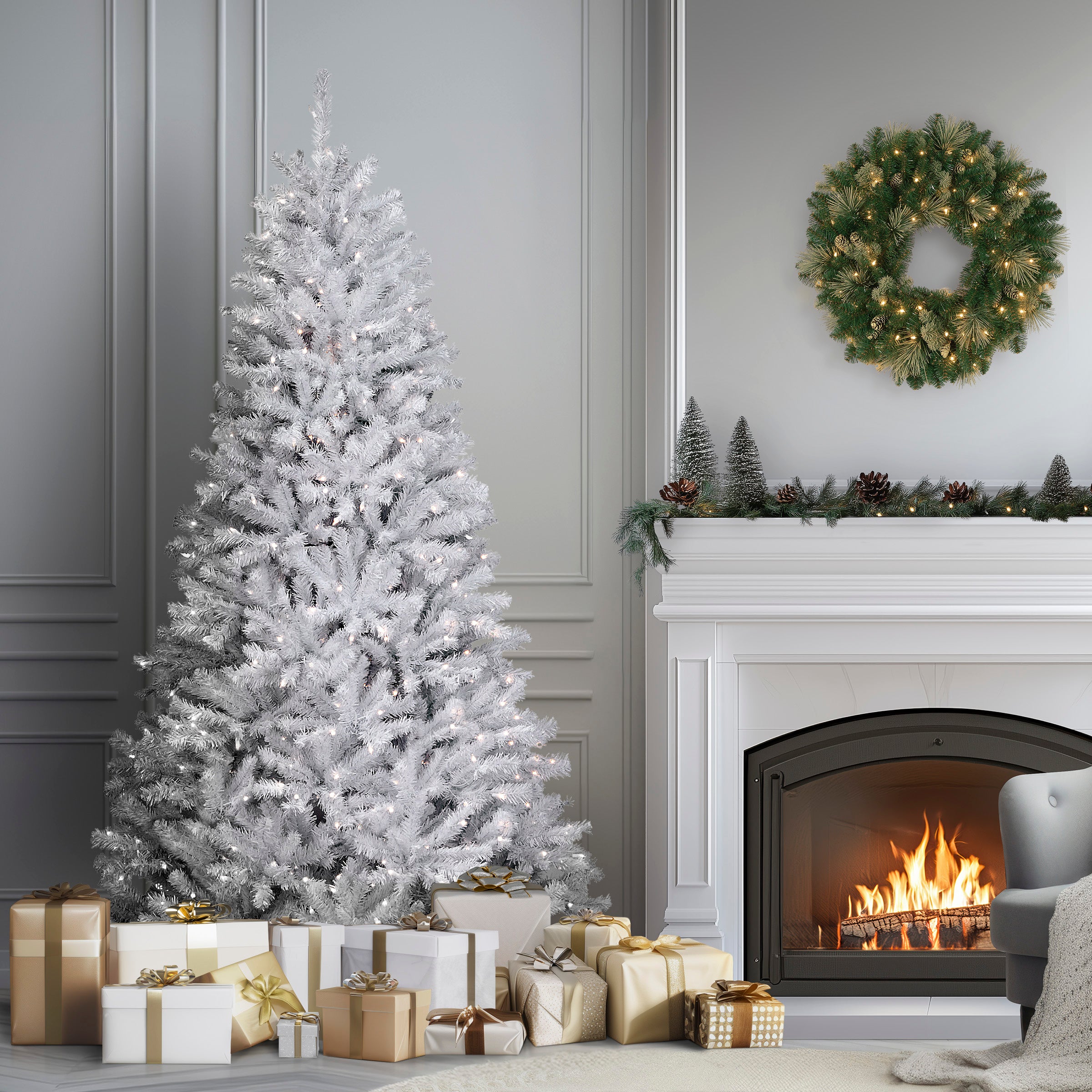 7.5 ft. Pre-Lit North Valley Spruce White Tree with Clear Lights