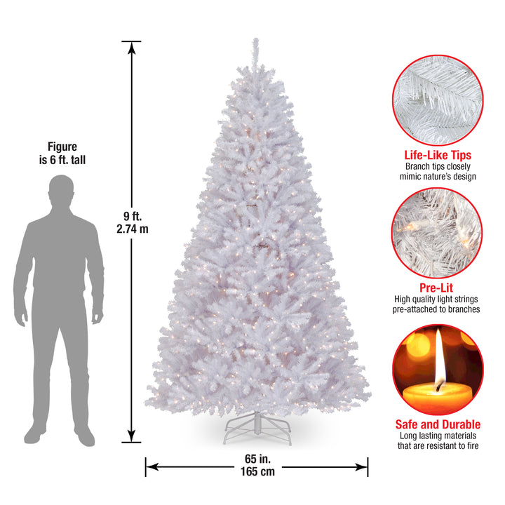 Pre-Lit Artificial Full Christmas Tree, White, North Valley Spruce, White Lights, Includes Stand, 9 Feet